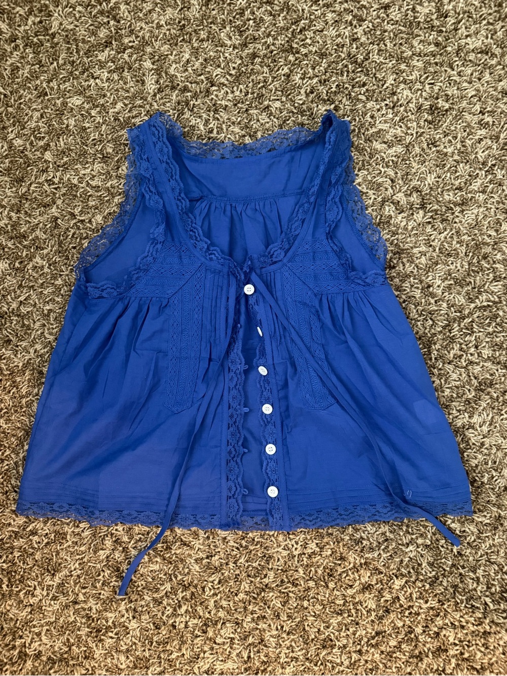 Blue Lace-Trim Sleeveless Button Front Women's Top size small